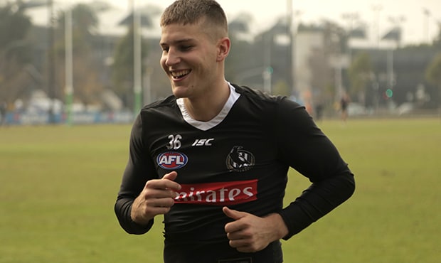 2806siersmilehoriz.jpg Brayden Sier was a happy man as he left the training track on Thursday - Brayden Sier,Collingwood,Collingwood Magpies
